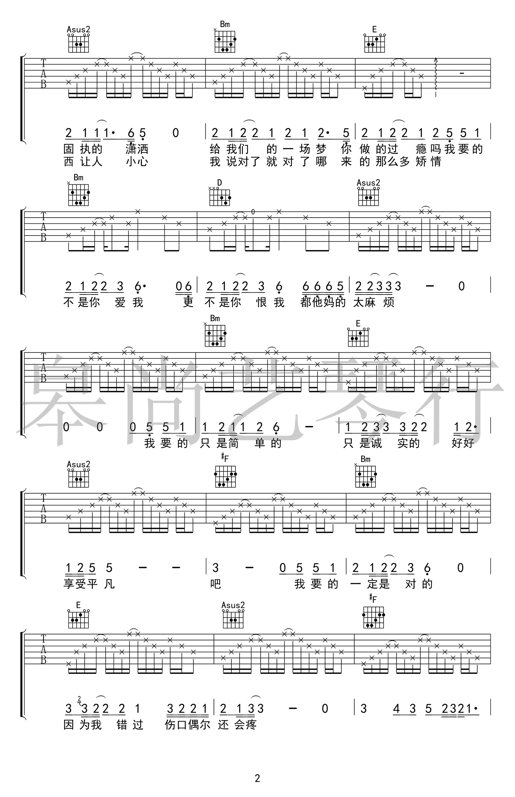 陆垚知马俐吉他谱 火星电台 A调指法 弹唱图片谱2
