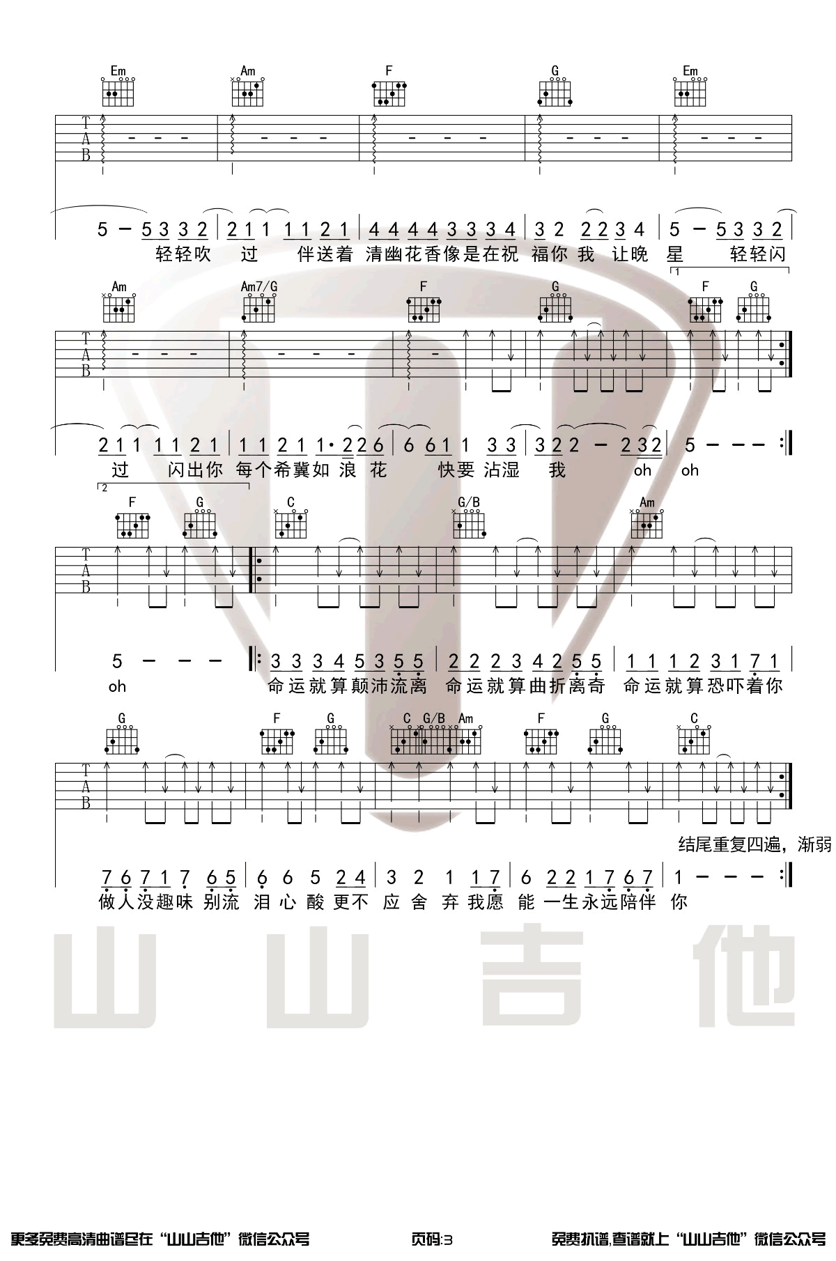 红日吉他谱-李克勤-《红日》C调弹唱六线谱-高清图片谱2